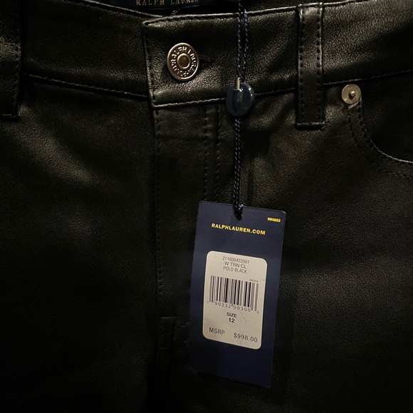 Polo Ralph Lauren Black Leather Pant Size 12 NWT - Picture 3 of 4
